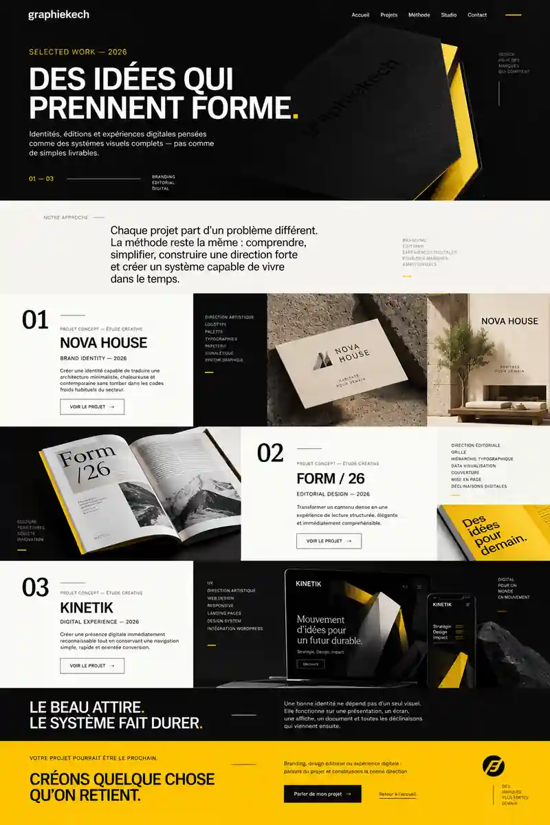 Case studies Graphiekech avec projets conceptuels Nova House, Form 26 et Kinetik